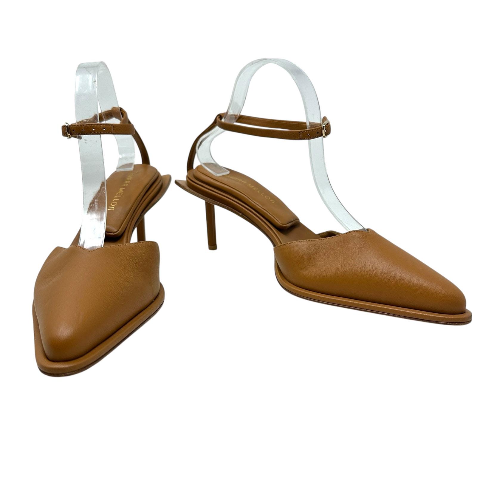 Tamara Mellon Desire Pumps Heels Ankle Strap Pointed Toe Leather Tan 40 Us 10